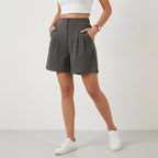 Bermuda für Damen aus Leinen mit High Waist Dunkelgrau 13
