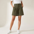Bermuda für Damen aus Leinen mit High Waist Olive 3