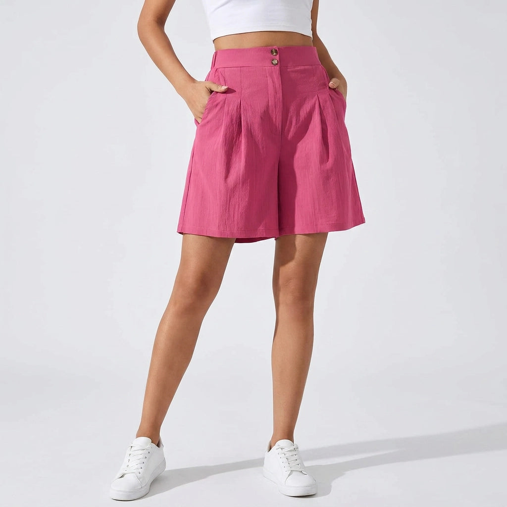 Bermuda für Damen aus Leinen mit High Waist Rosa 4