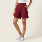 Bermuda für Damen aus Leinen mit High Waist Dunkelrot 5