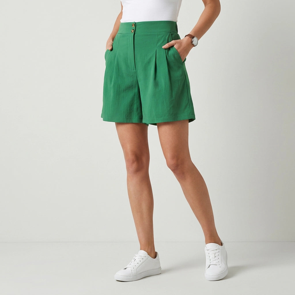 Bermuda für Damen aus Leinen mit High Waist Grün 7