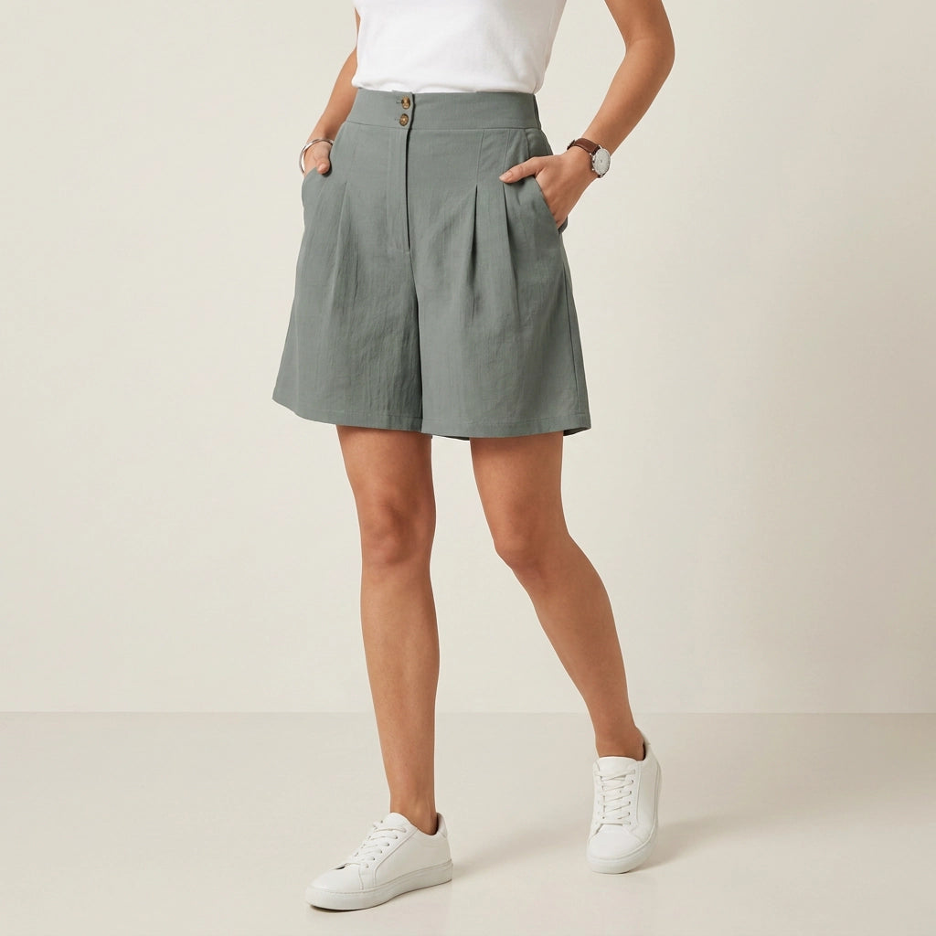 Bermuda für Damen aus Leinen mit High Waist Grau 8