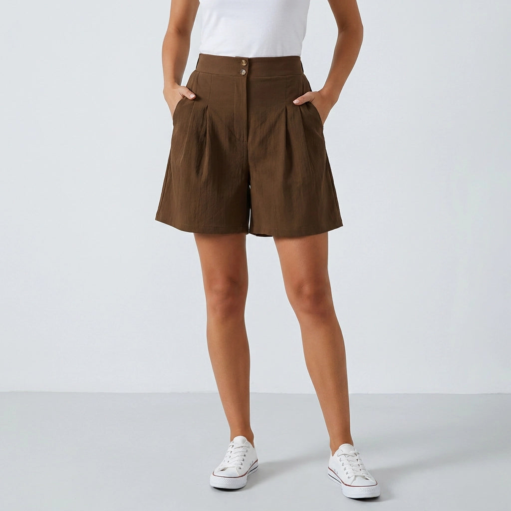 Bermuda für Damen aus Leinen mit High Waist Braun 9