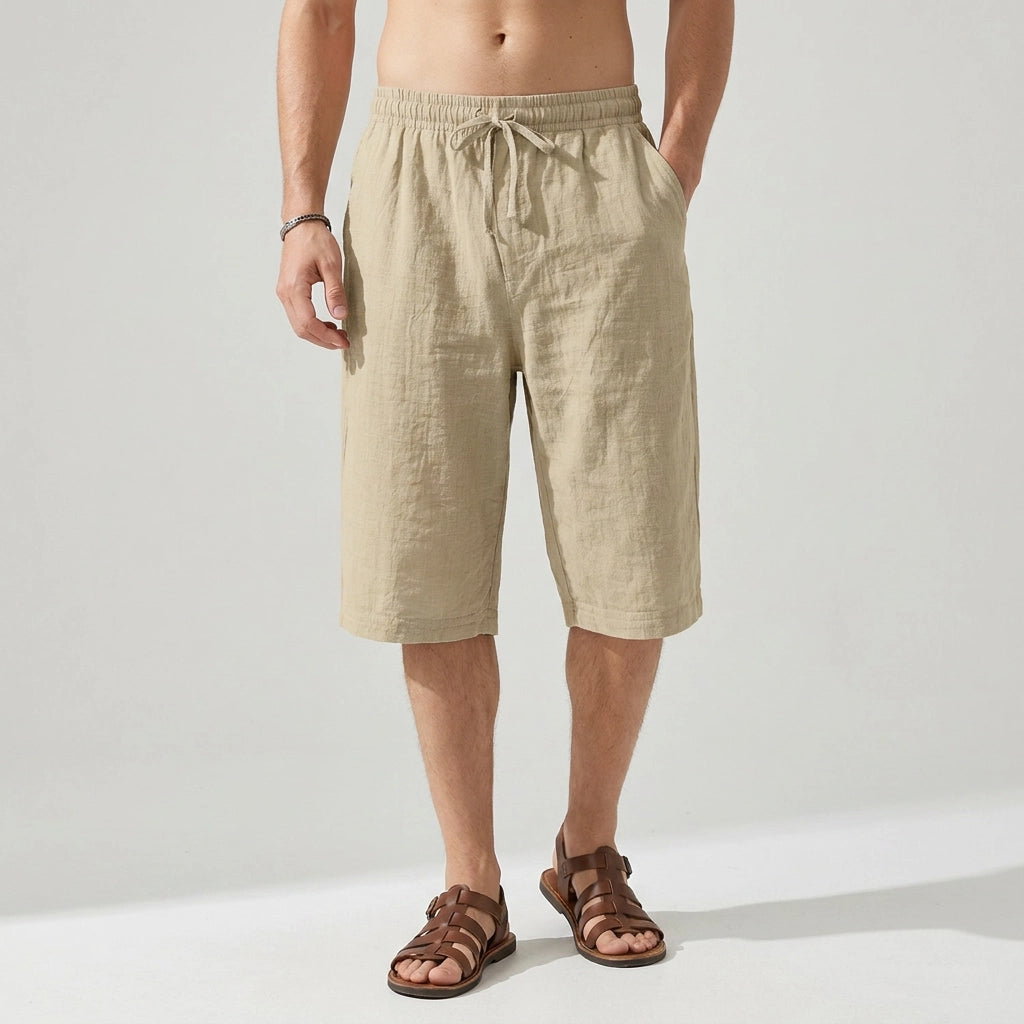 Bermuda für Herren aus Leinen im weiten Schnitt Khaki 6