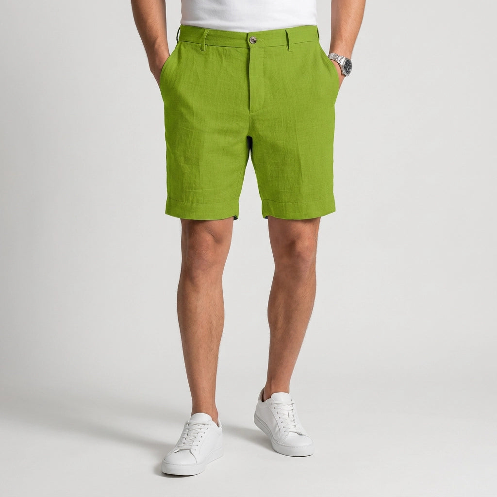 Bermuda für Herren aus Leinen mit Taschen Grün 3