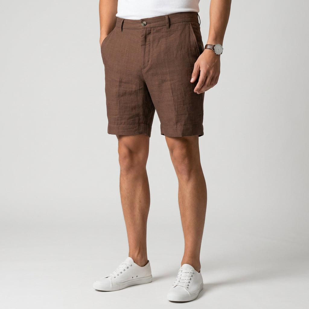 Bermuda für Herren aus Leinen mit Taschen Braun 4