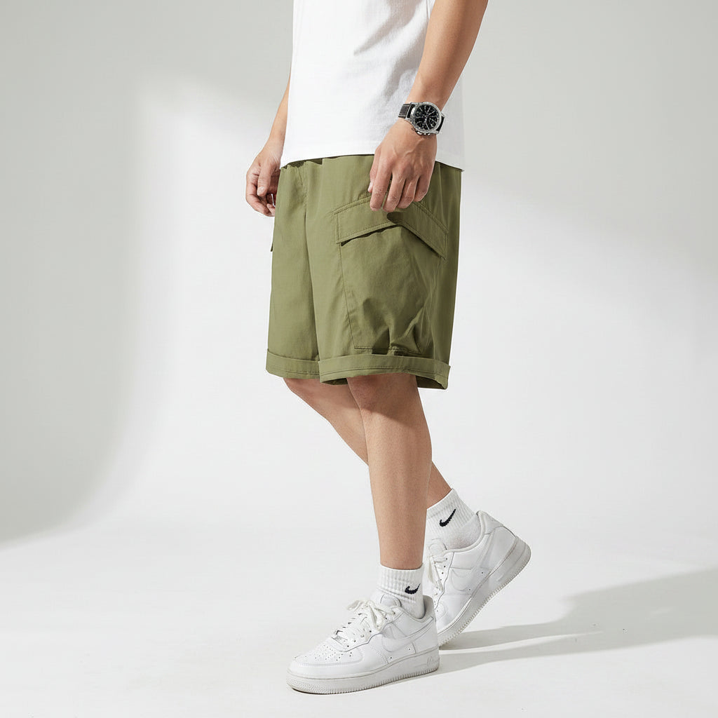 Bermuda für Herren im Cargo-Stil mit Taschen Olive 2