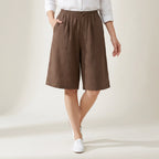 Bermudashorts für Damen aus Leinen in knielanger Form im weiten Schnitt Braun 2