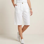 Bermudashorts für Damen aus Leinen in knielanger Form im weiten Schnitt Weiß 4