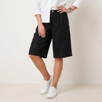 Bermudashorts für Damen aus Leinen in knielanger Form im weiten Schnitt Schwarz 5