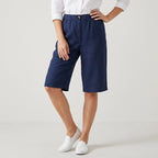 Bermudashorts für Damen aus Leinen in knielanger Form im weiten Schnitt Dunkelblau 6