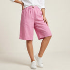 Bermudashorts für Damen aus Leinen in knielanger Form im weiten Schnitt Rosa 7