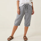 Bermudashorts für Damen aus Leinen in weiter Passform mit Kordelzug Hellgrau 7