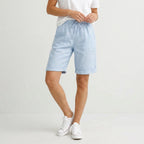 Bermudashorts für Damen aus Leinen mit Gummizug in weiter Passform Blau 1