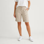 Bermudashorts für Damen aus Leinen mit Gummizug in weiter Passform Beige 2