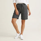 Bermudashorts für Damen aus Leinen mit Gummizug in weiter Passform Schwarz 4