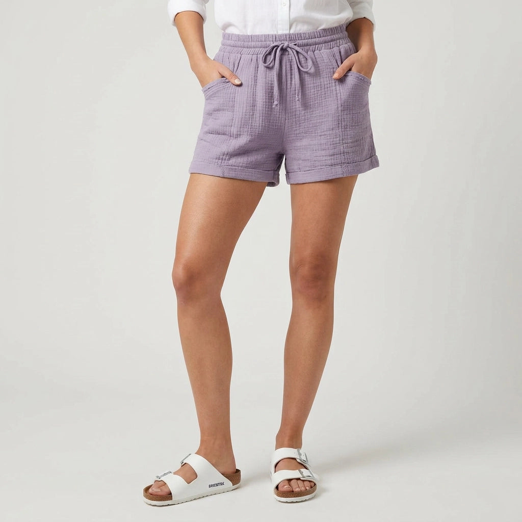 Sommer shorts für Damen mit Gummizug im weiten Schnitt Lila 2
