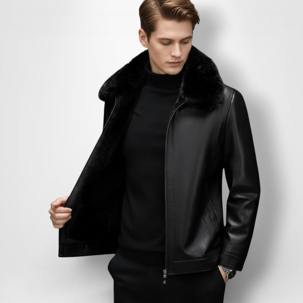 Gefütterte Jacke für Herren mit Coating und flauschigem Kragen