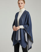 Feinstruktur Poncho für Damen mit Kontrastkante