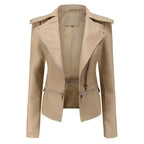 Bikerjacke für Damen aus Leder mit Reißverschluss in taillierter Form Beige 10