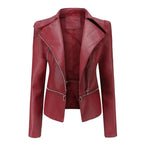 Bikerjacke für Damen aus Leder mit Reißverschluss in taillierter Form Rot 11