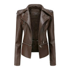 Bikerjacke für Damen aus Leder mit Reißverschluss in taillierter Form Braun 8