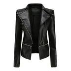Bikerjacke für Damen aus Leder mit Reißverschluss in taillierter Form Schwarz 9