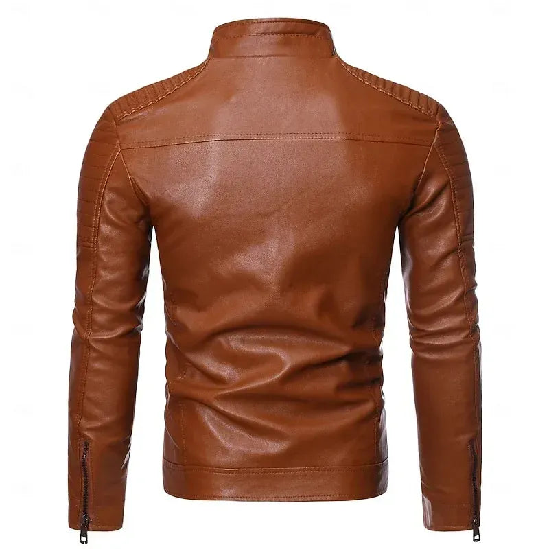 Bikerjacke für Herren aus Echtleder mit Stehkragen Hellbraun 10