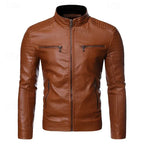 Bikerjacke für Herren aus Echtleder mit Stehkragen Hellbraun 11