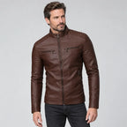 Bikerjacke für Herren aus Echtleder mit Stehkragen Braun 5