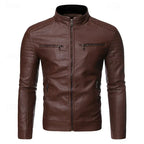 Bikerjacke für Herren aus Echtleder mit Stehkragen Braun 7