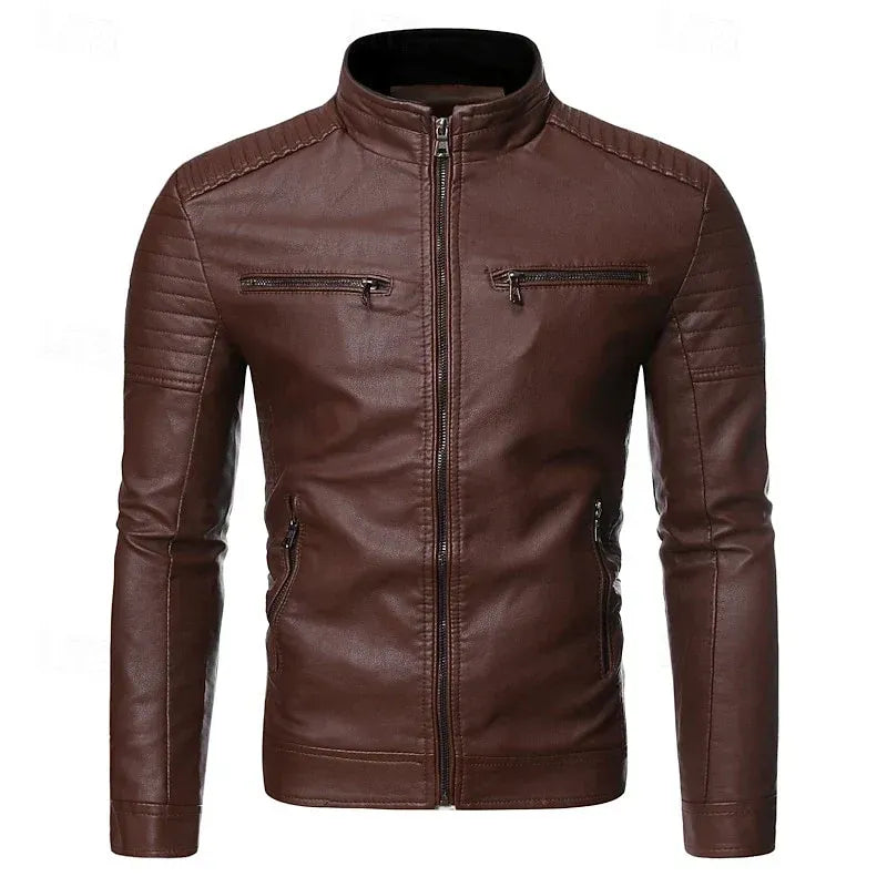Bikerjacke für Herren aus Echtleder mit Stehkragen Braun 7