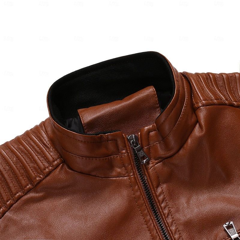 Bikerjacke für Herren aus Echtleder mit Stehkragen Hellbraun 9