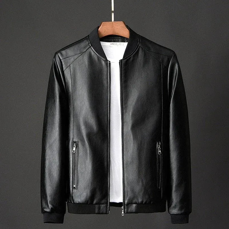 Bikerjacke für Herren aus Leder mit Reißverschluss Schwarz 10