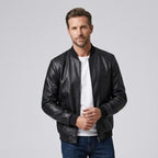 Bikerjacke für Herren aus Leder mit Reißverschluss Schwarz 3