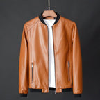 Bikerjacke für Herren aus Leder mit Reißverschluss Khaki 6