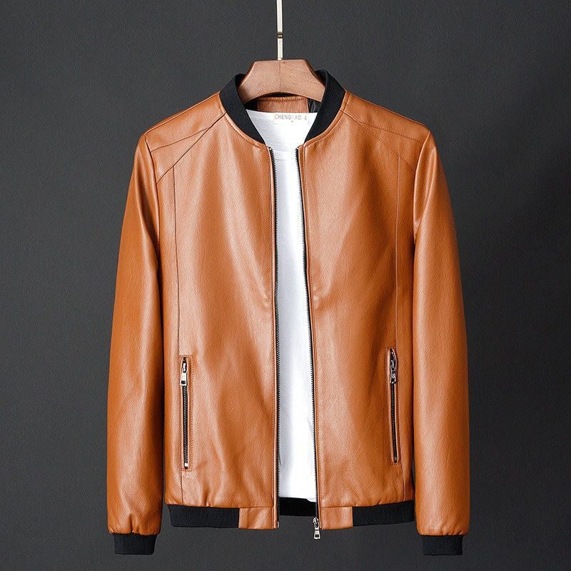 Bikerjacke für Herren aus Leder mit Reißverschluss Khaki 6