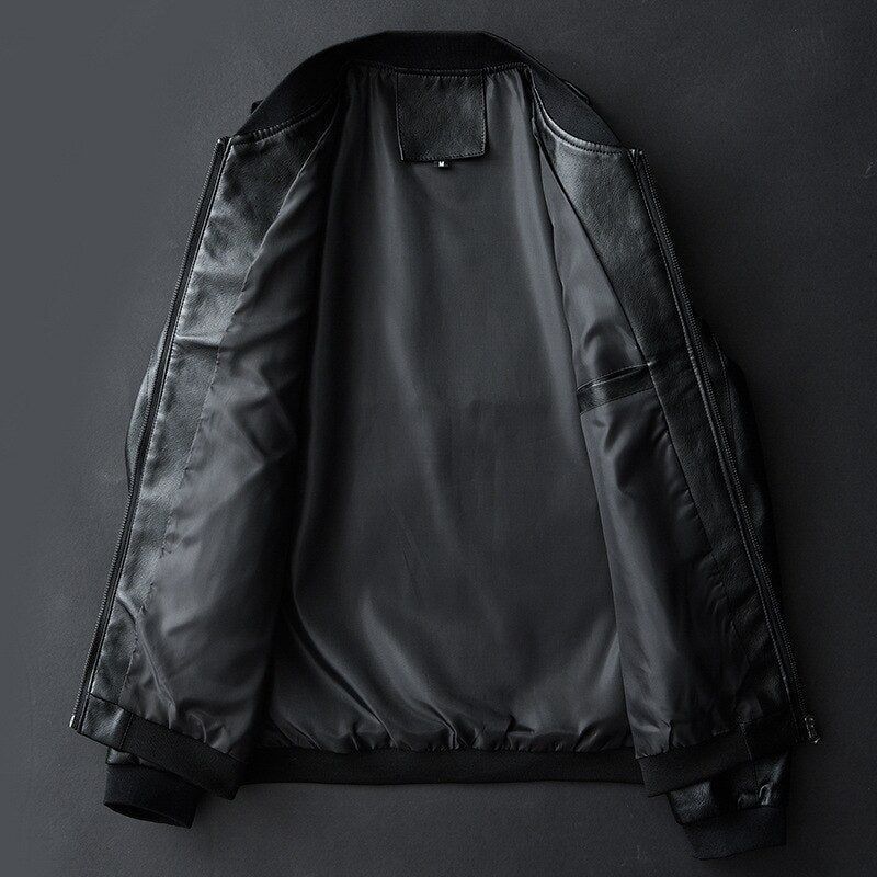 Bikerjacke für Herren aus Leder mit Reißverschluss Schwarz 9