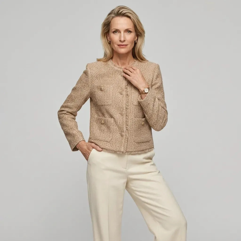 Kragenloser Blazer für Damen Beige 6