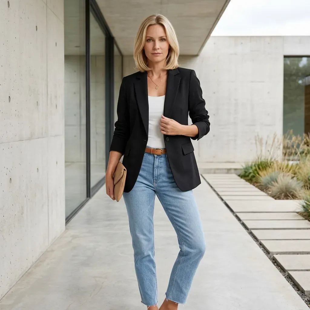 Blazer für Damen in taillierter Form mit Strukturmuster im klassischen Stil Schwarz 2
