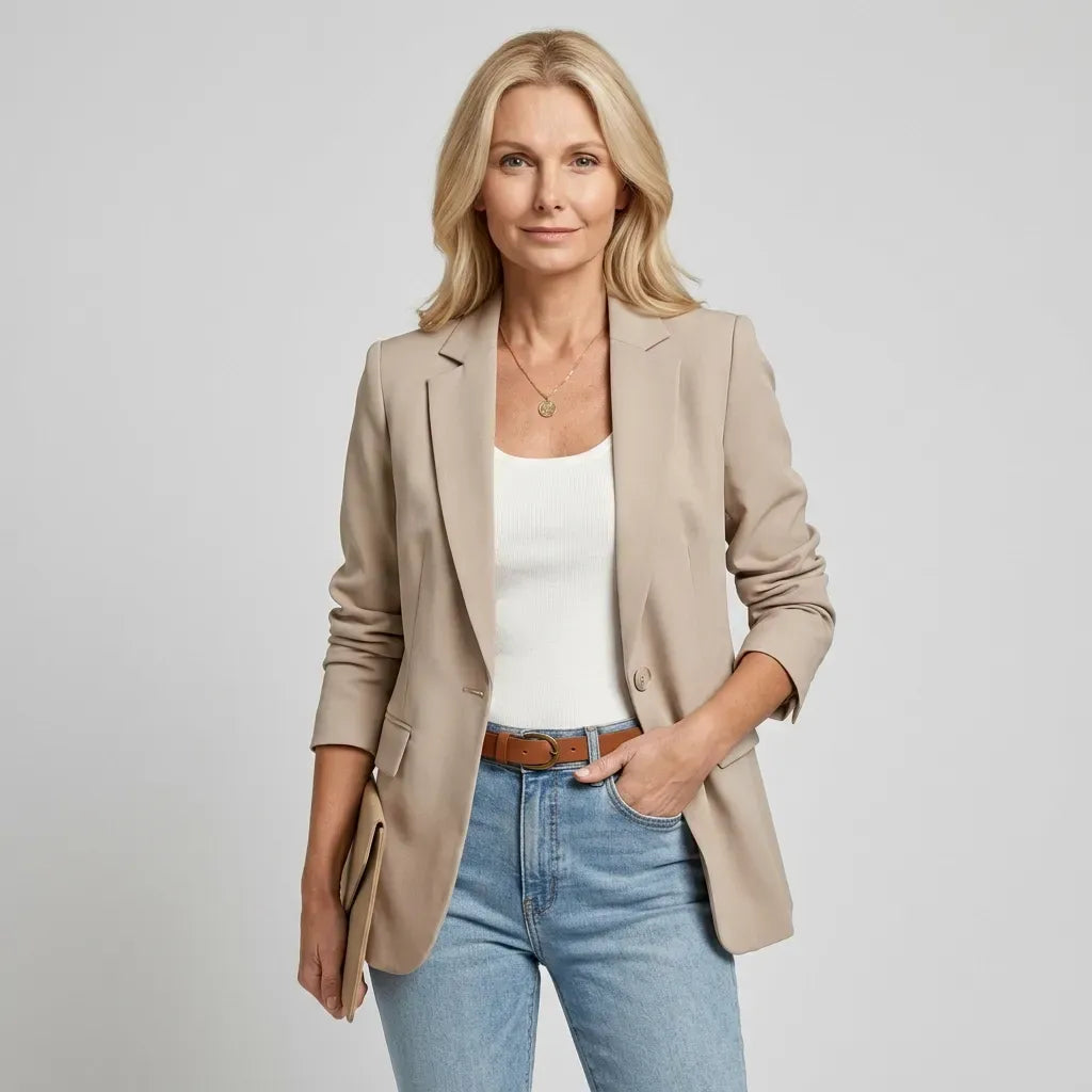 Blazer für Damen in taillierter Form mit Strukturmuster im klassischen Stil Khaki 7