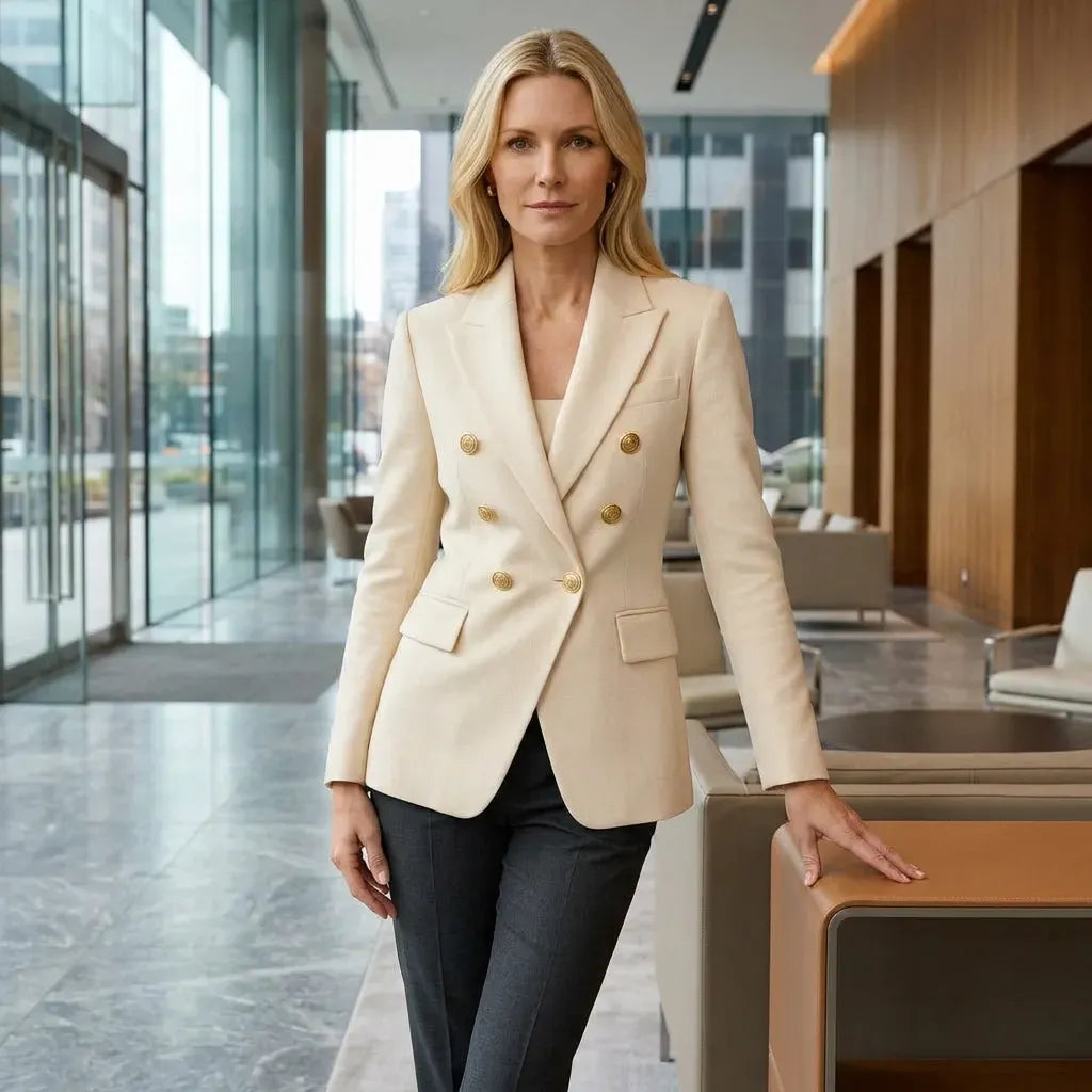 Blazer für Damen in taillierter Passform mit goldenen Knöpfen Weiß 3
