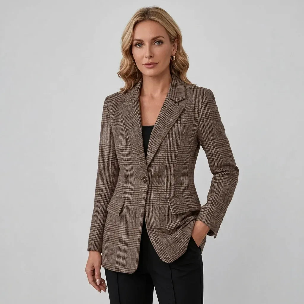 Blazer für Damen mit Karomuster im Business-Stil in strukturierter Weboptik Braun 2