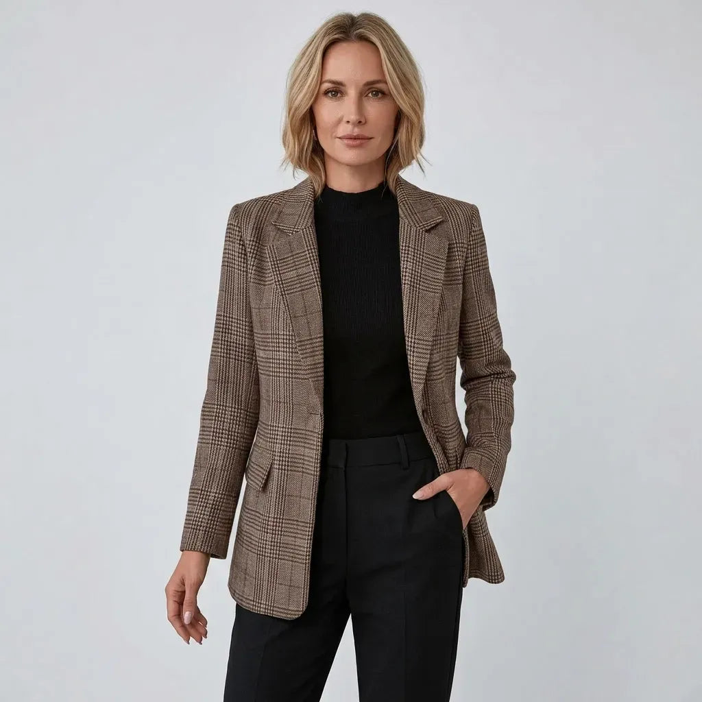 Blazer für Damen mit Karomuster im Business-Stil in strukturierter Weboptik Braun 3