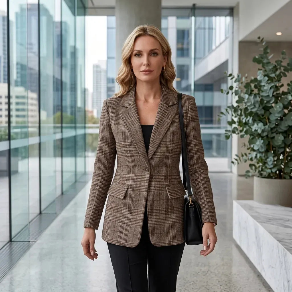 Blazer für Damen mit Karomuster im Business-Stil in strukturierter Weboptik Braun 5