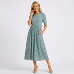 Blumenkleid für Damen in Midi-Länge mit Ärmeln in A-Linie Weiß 2