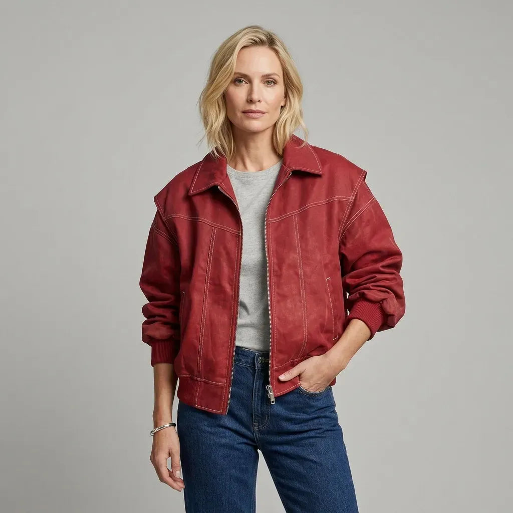 Bomberjacke für Damen aus Wildleder für die Übergangszeit Rot 3