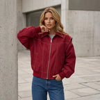 Bomberjacke für Damen aus Wildleder für die Übergangszeit Rot 5