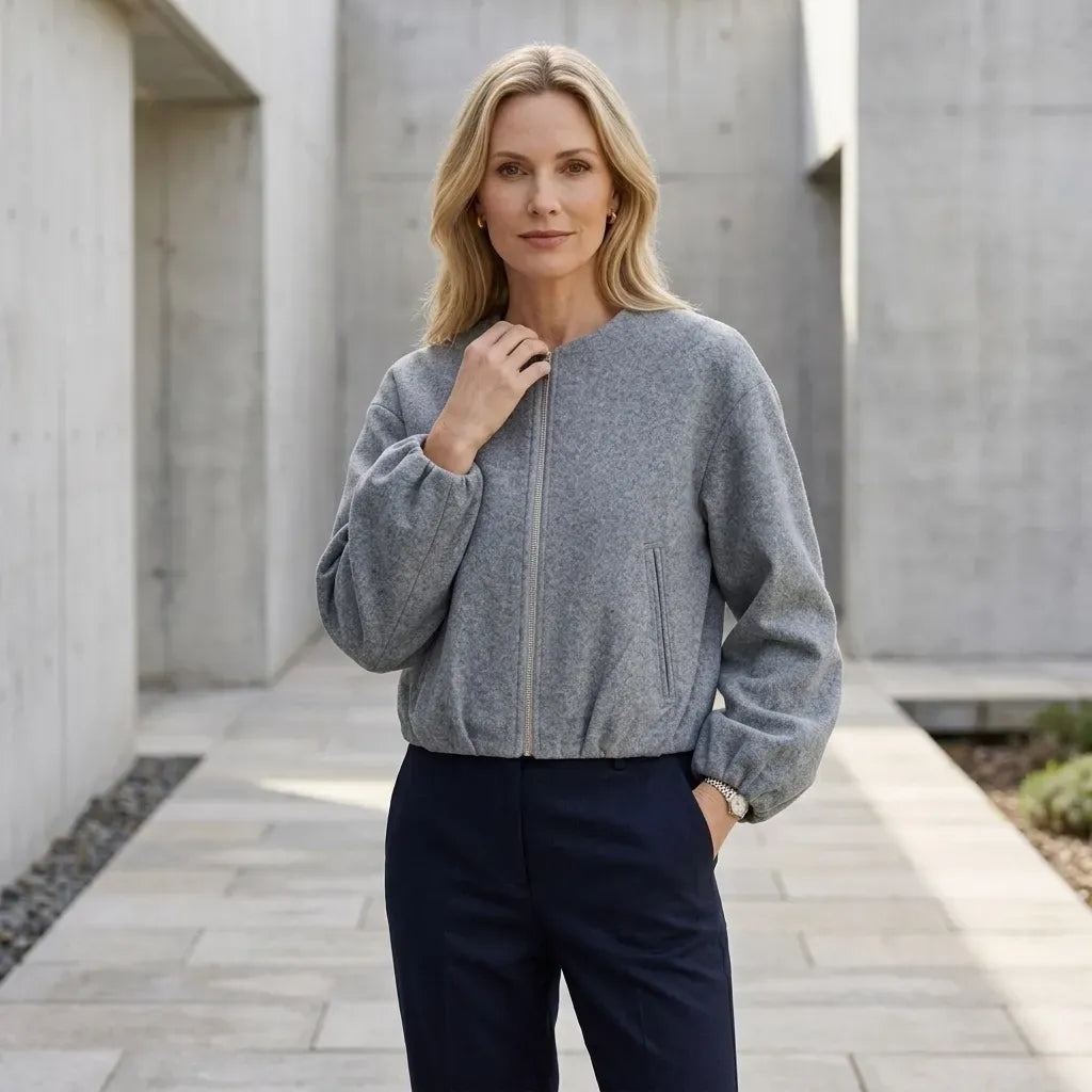 Bomberjacke für Damen im Oversize-Stil aus Wolle für den Übergang Grau 1