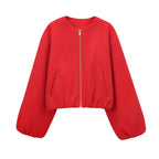 Bomberjacke für Damen im Oversize-Stil aus Wolle für den Übergang Rot 15